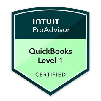 Intuit QuickBooks Certification Level 1 badge, issued to Marcus Diaz