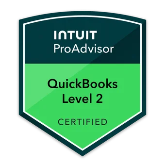 Intuit QuickBooks Certification Level 2 badge, issued to Marcus Diaz